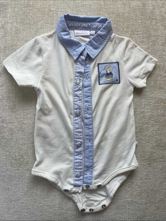 Noukies Other - Noukie's Cream & Light Blue Baby Polo Bodysuit